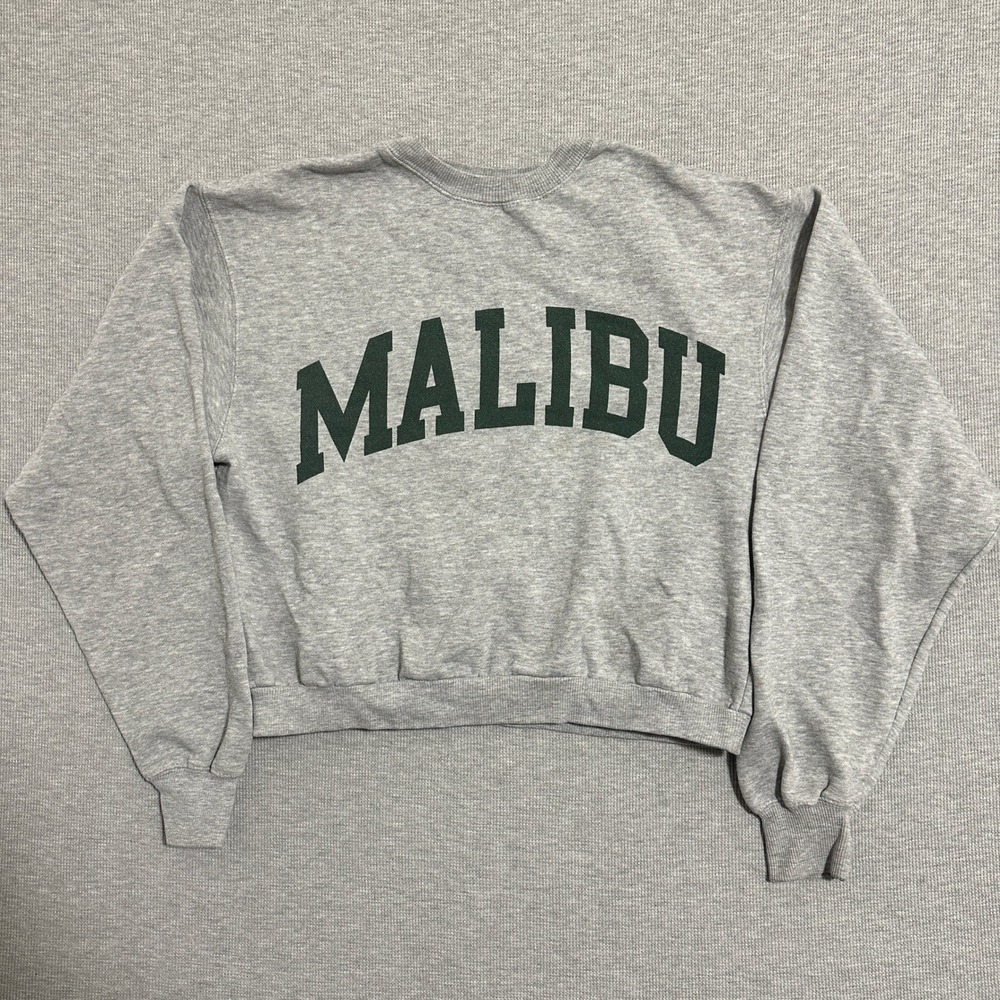 Brandy Melville John Galt Malibu Cropped Sweatshirt Green Heather Gray OS